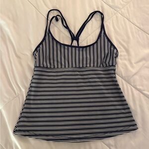 Moschino Navy and White Striped Tankini Top